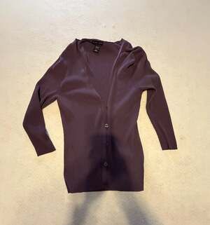 New York & Company Purple Ribbed Knit Longline V-Neck Cardigan